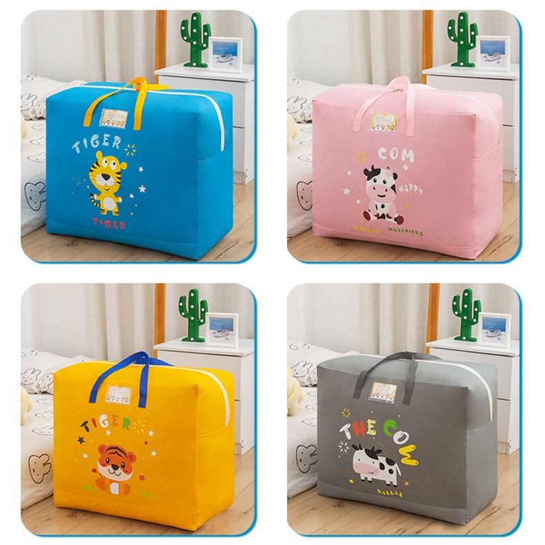 Multi-Purpose Wardrobe Dino Bag with Cartoon Pattern, Double Zipper Quilt Storage, Bedsheet and Blanket Storage Box, Foldable Travel Bag for Women, Handbags, and Luggage