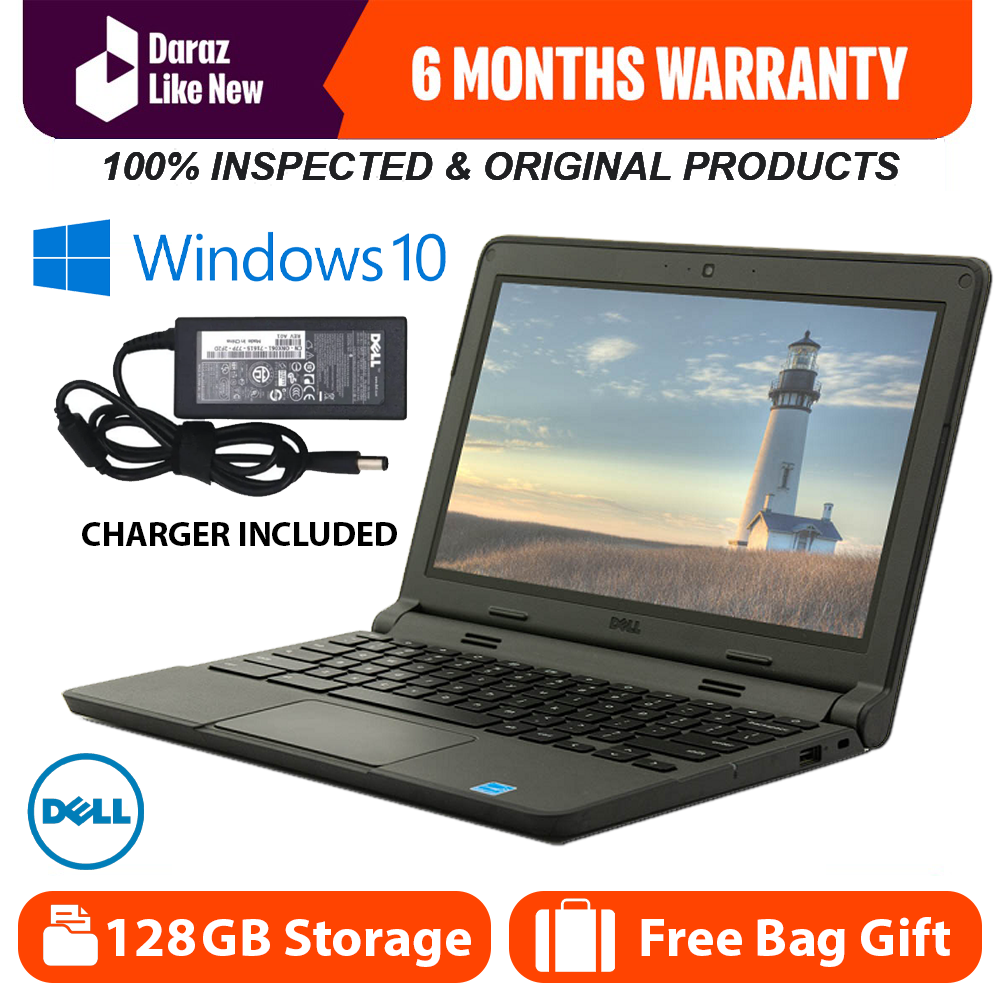 DELL ORIGINAL CHROMEBOOK 128GB STORAGE WINDOWS 10 INSTALLED 4 TO 6 HOURS BATTERY 11.6 INCHES FULL HD DISPLAY WITH FREE LAPTOP BAG & CHARGER INCLUDED