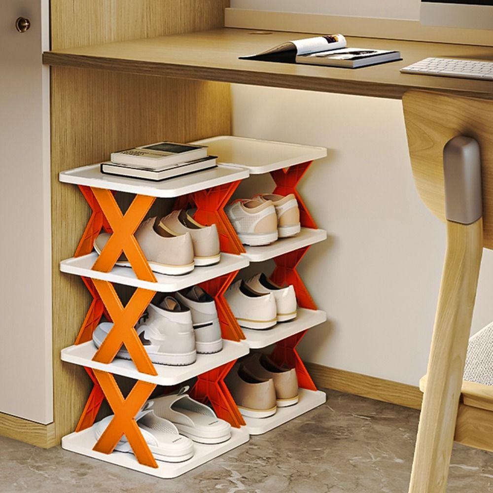 Multipurpose Shoe Rack Organizer - Elegant Metal Shoe Organizer Rack with Adjustable Sections, Durable Stackable Shoe Storage Stand for Bedroom, Living Room, Closet - X-Shape, Water-Resistant