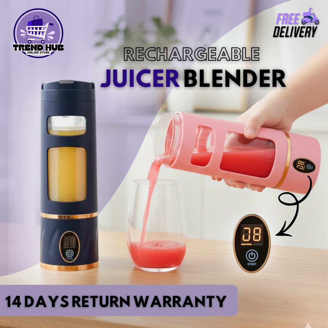 TrendHub Juicer Blender Machine with LED Display - USB Charging Juicer Blender With 6 Stainless Steel Blades - High-Speed Juice Machine Mini For Fruits, Vegetables, Shakes & Gym Protein Drinks - Smart Portable Electric Juicer Machine