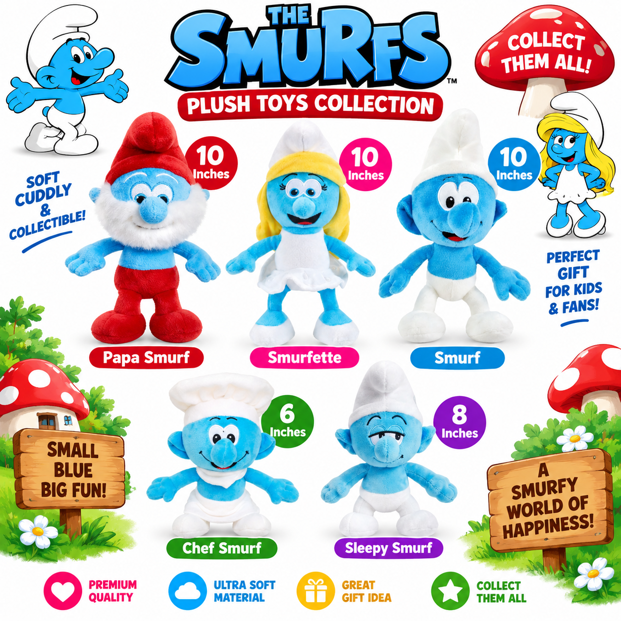 The Smurfs Soft Plush Toys – Cute Smurf Character Stuffed Dolls for Kids & Fans