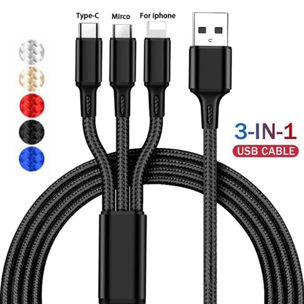 3 In 1 Super Fast Charging Cable Silicone Type C Micro And Lightning 120w Usb Cable Zinc Metal Alloy Mobile Phone Data Cable For Mobile