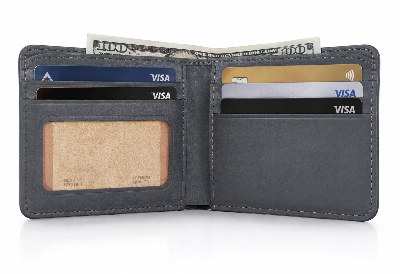 Premium Leather Men Wallet Stylish Bifold Wallet Card Holder Slim Design Durable Stitching Multiple Compartments Cash & Card Organizer Gift for Men Brown Grey Black Blue Pakistan Best Price