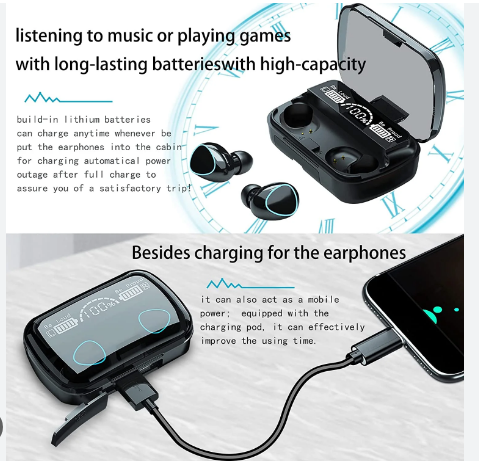 M10 Air buds Wireless Bluetooth EarBuds Stereo Earphones with Power bank Bluetooth Ear phone Ear Buds Airdots Premium Quality For All Smart Phones