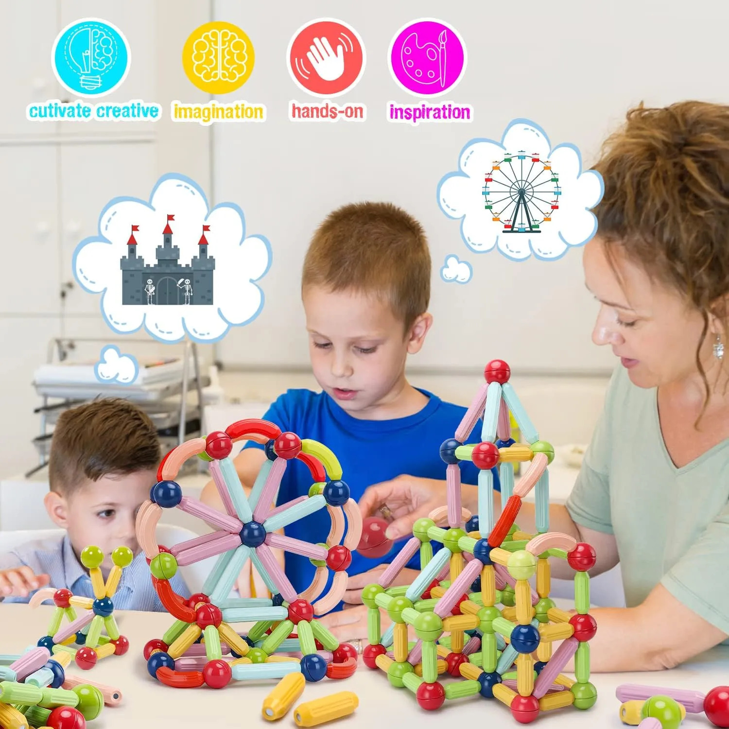 Magnetic Toys Building Blocks | 36/42/64/25 Pcs Kids Magnet Balls and Rods Set | Toddler STEM Sticks Toy | Learning Educational Block Games Stacking Toys for Boy Girl Age 3+ Years Old Preschool