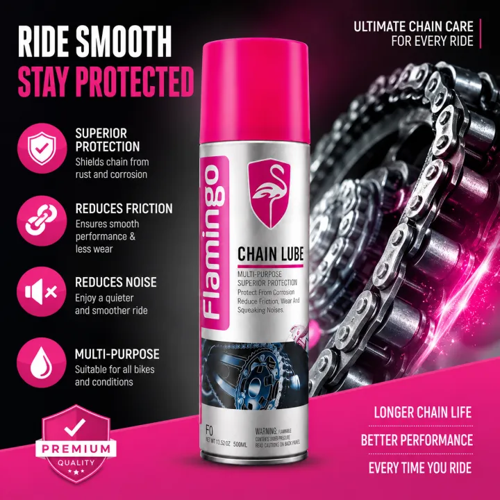 Flamingo Chain Lube Spray 220ML | Anti Rust Motorcycle & Bicycle Chain Lubricant | Smooth Performance Chain Oil