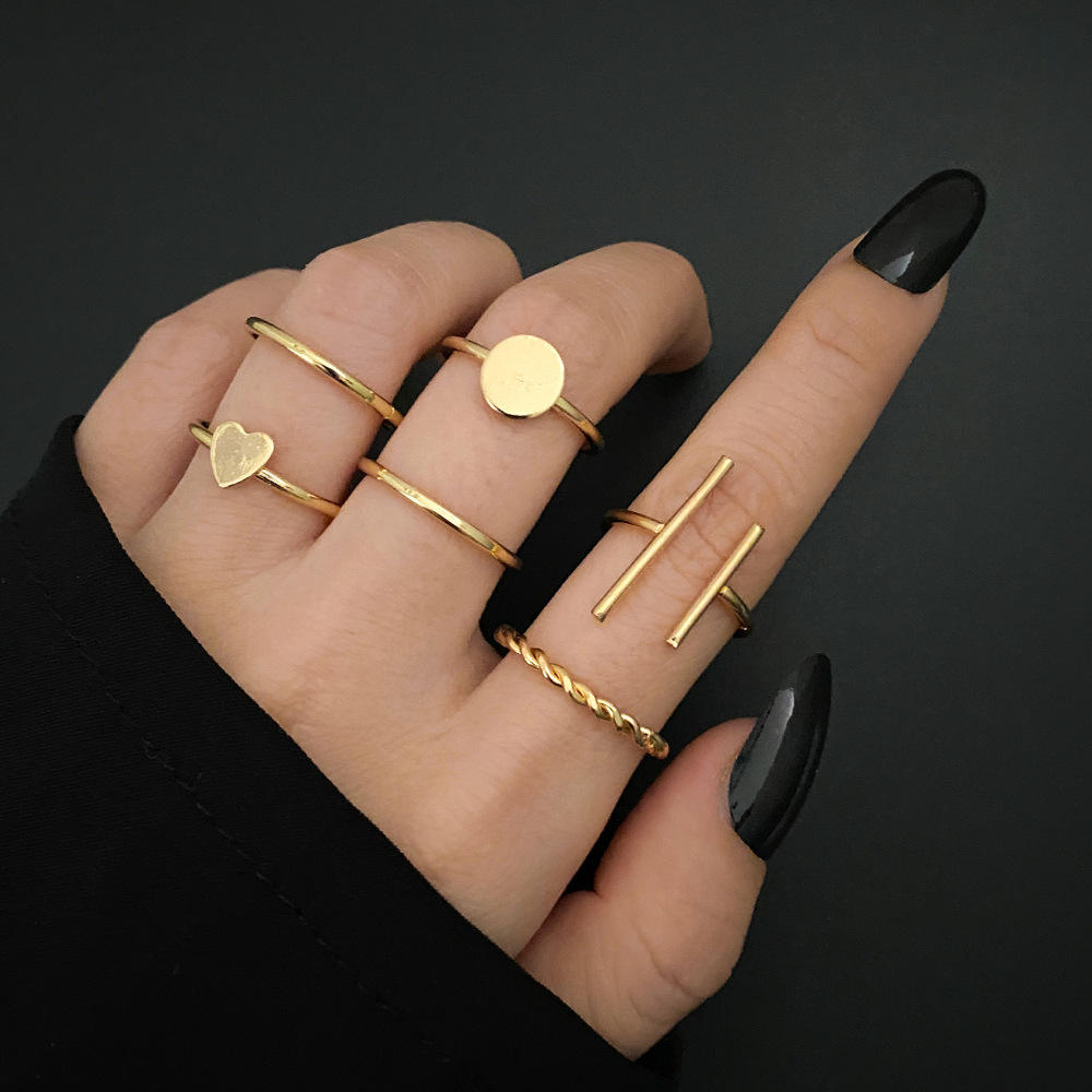 6 Pcs Rings Set for Girls Rose Gold Stylish Simple Mid Finger Ring Best Gift For Girls High  Quality Set of 6 Rings Universal size Korean Style ring set, rings sets