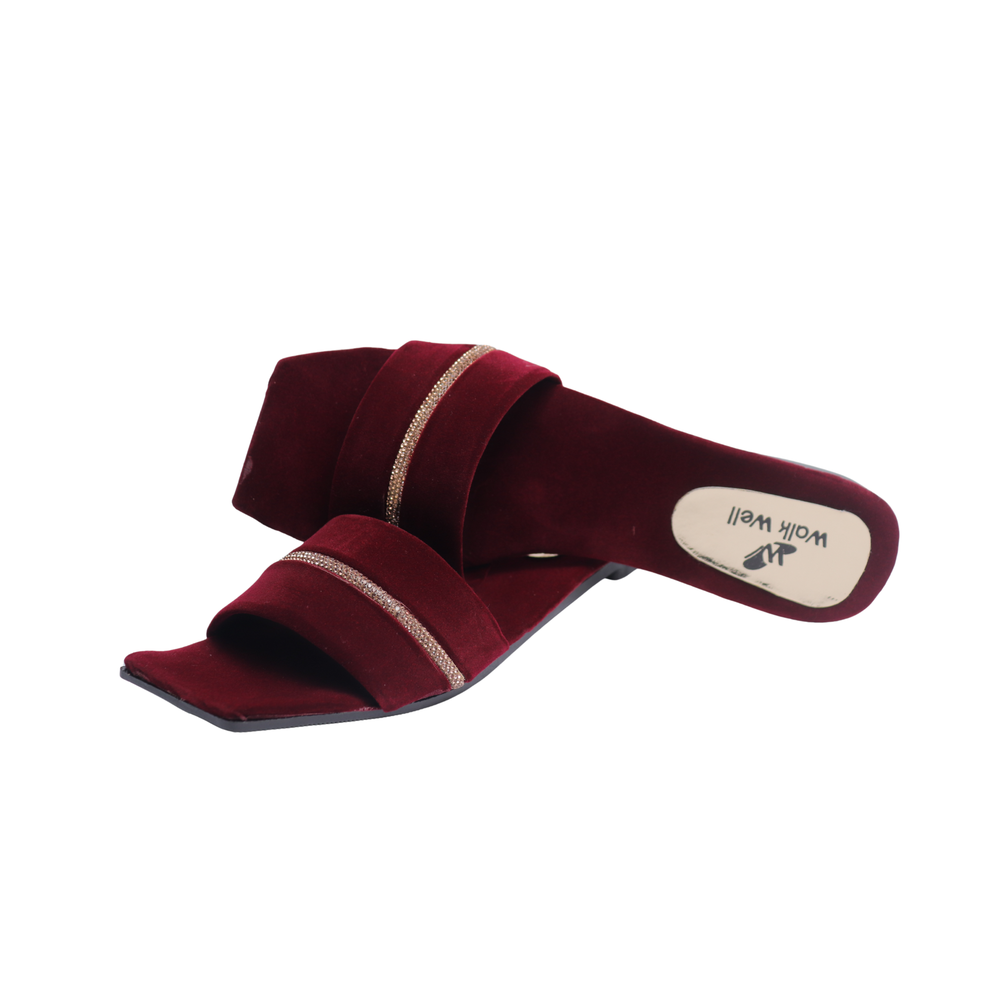 Trendy Velvet Chain Slippers for Girls & Ladies Lush Walk Stylish Maroon & Black Fany Comfortable Party & Daily Wear Shoes