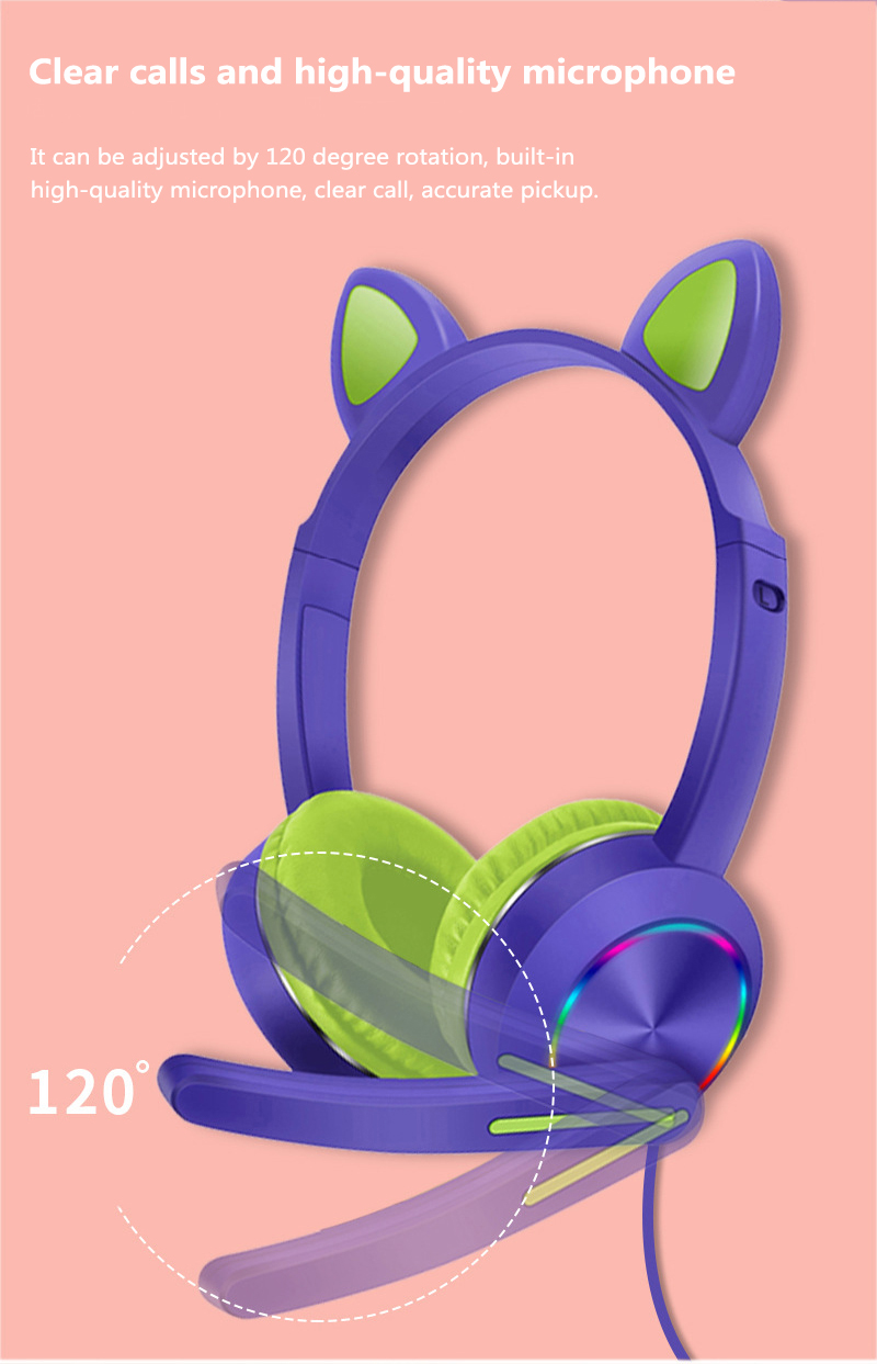 AKZ020 Cat Ear Auriculares luminosos montados en la cabeza con micróf