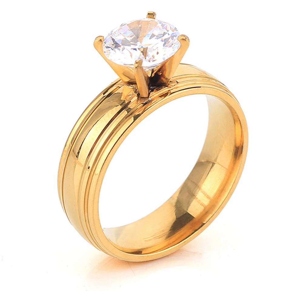 Woman Classic Design Stainless Steel Wedding Engagement Cubic Zircon Ladies Ring Jewelry