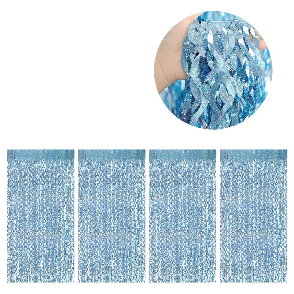 4 Pack Ocean Theme Decor Wavy Tinsel Foil Fringe Curtains Disposable