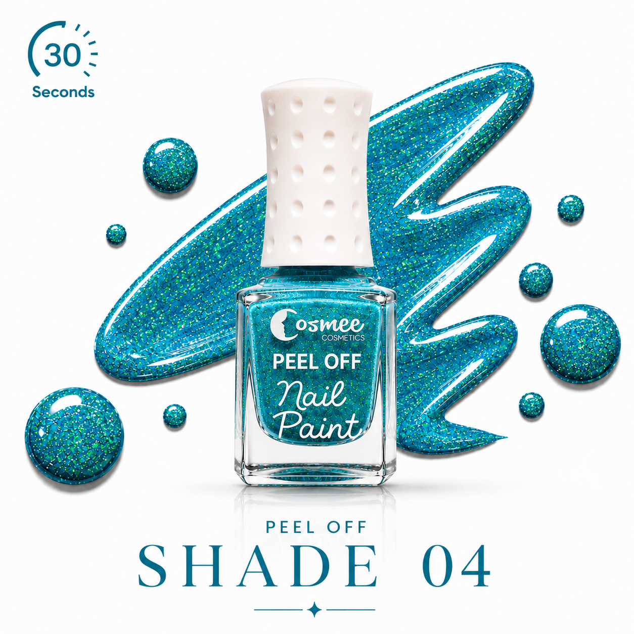 Cosmee Peel Off Nail Paint Shade 04 – Aqua Green Glitter