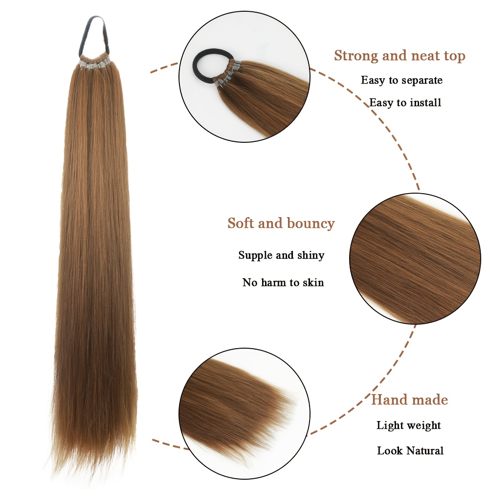Ponytail Hair Extension for Girls – Hair Pony Extension with Elastic Bands, Straight 28 Inch Long