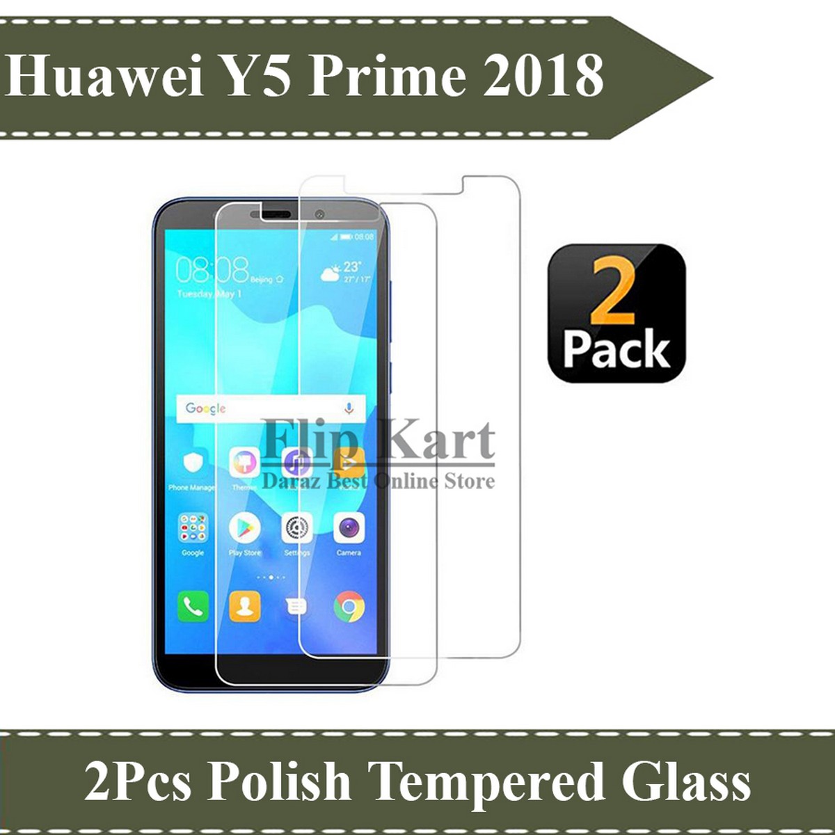 Huawei Y5 Prime 2018 Tempered Glass Screen Protector Premium High Quality Polish Glass For Y5 Prime 2018 - 2Pcs price in Pakistan