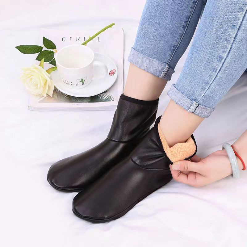 Unisex Winter Warm Leather Thermal Boot Slippers - Non-Slip Indoor House Socks