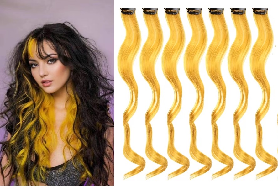 Hair Extensions Clip-In Neon Synthetic Hairpieces, 22" Straight Highlights for Kids & Girls – 1 Piece