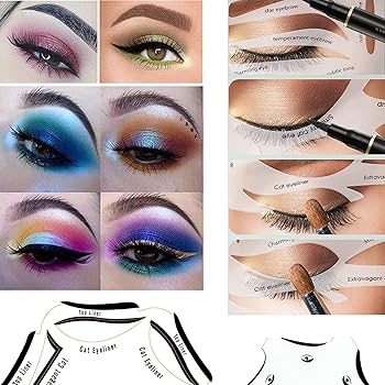 6Pcs Eyeliner Stencils & Stickers Set - Winged Cat Eyeliner Template, Eyebrow Shaping Card, Eye Shadow Makeup Tool Kit ^