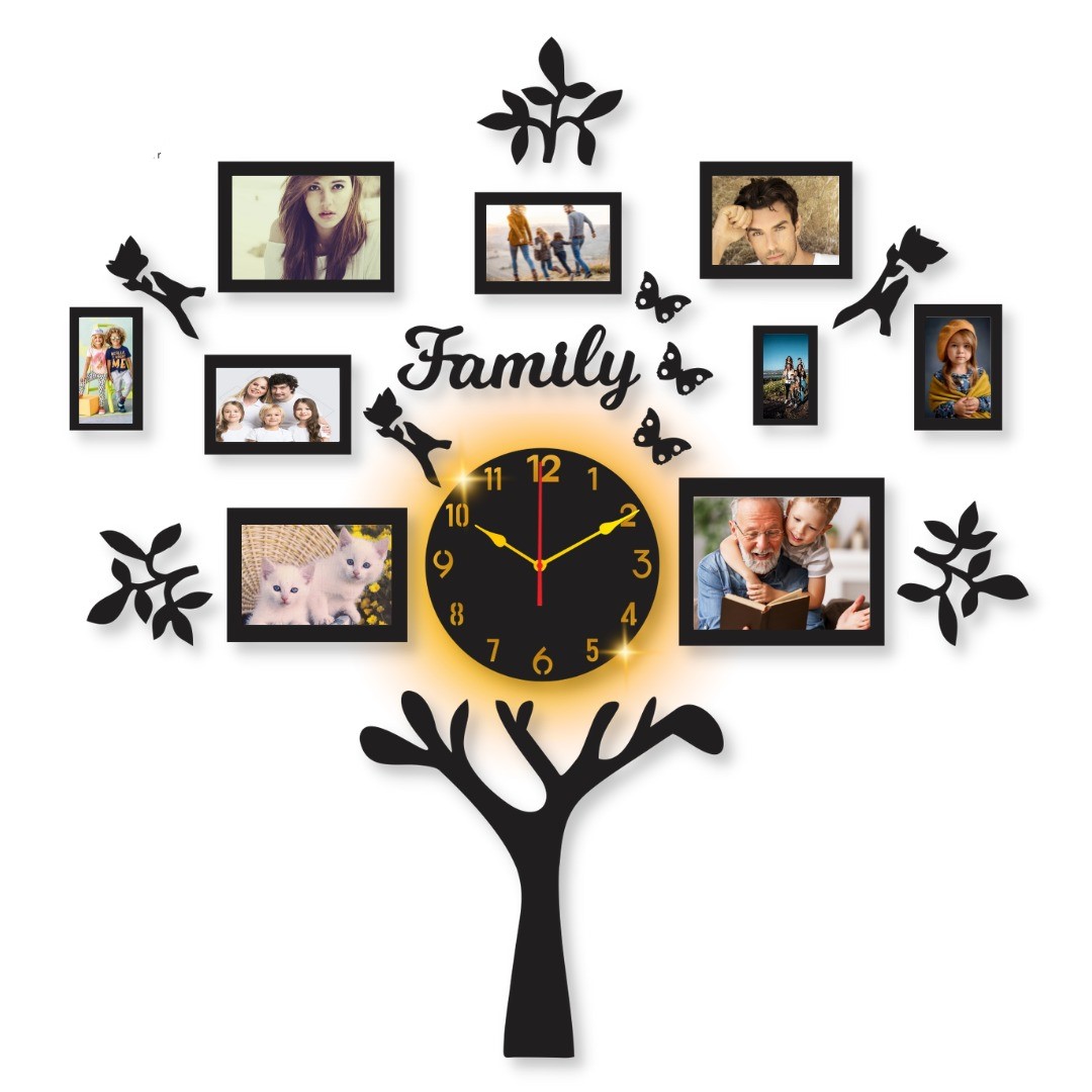 Wooden 3D Wall Clock, Family Wall Clock With Birds Numeral Quartz Hanging Watch DIY Design Decoration For Home Decor Living Room And Offices And For Gifts Piece Item - Large