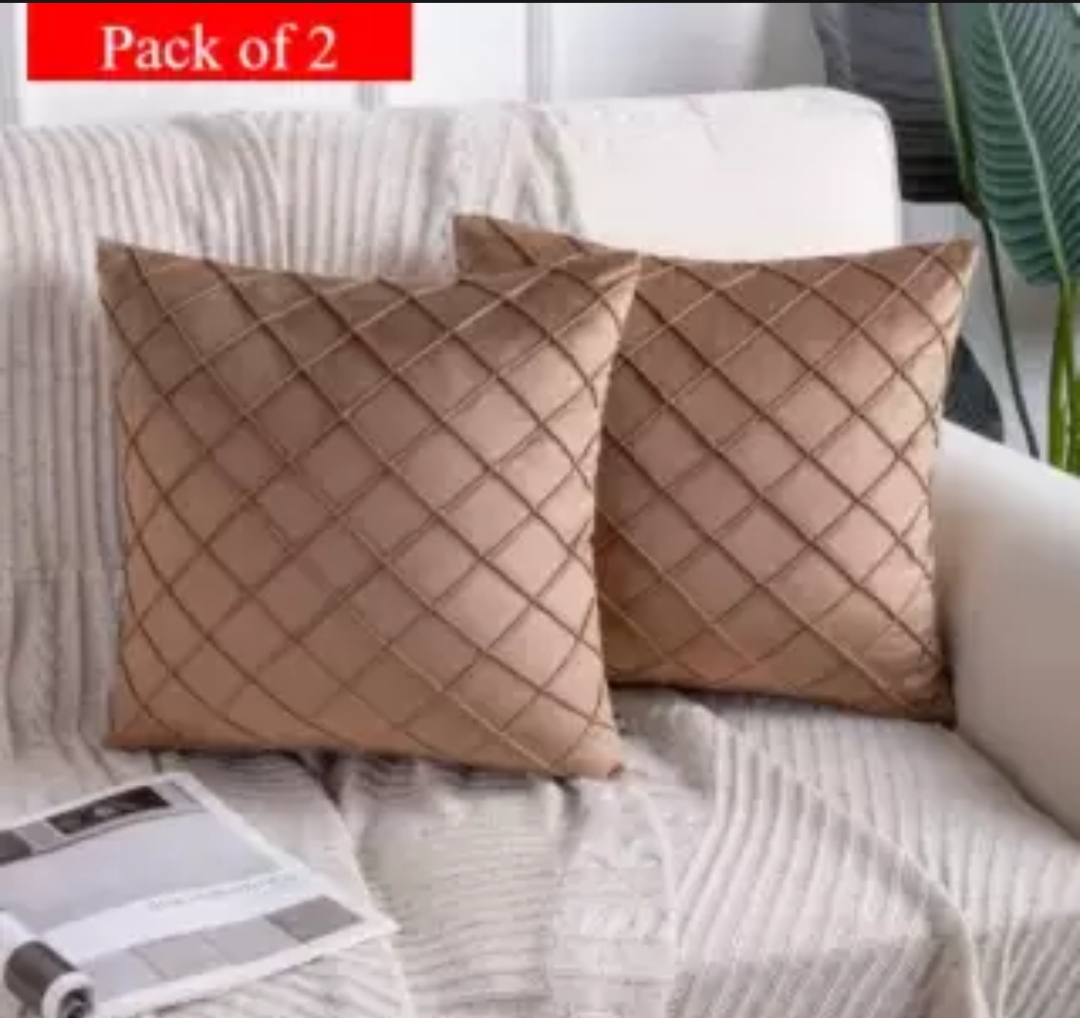 Premium Velvet Pleated Cushion Cover Set – 2 Pieces Decorative Throw Pillow Covers | Soft Luxury Sofa & Bed Cushion Covers for Home Décor | 15 × 15 Inches