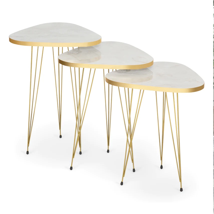 Comfort Zoon Mdf Wood Triangle Nesting Table With Metal Stand Set of 3 Round table Table Decoration Coffee Table Round Coffee Table Dining Table Nesting Table Set Side Table Coffee Table Nesting Table Decor