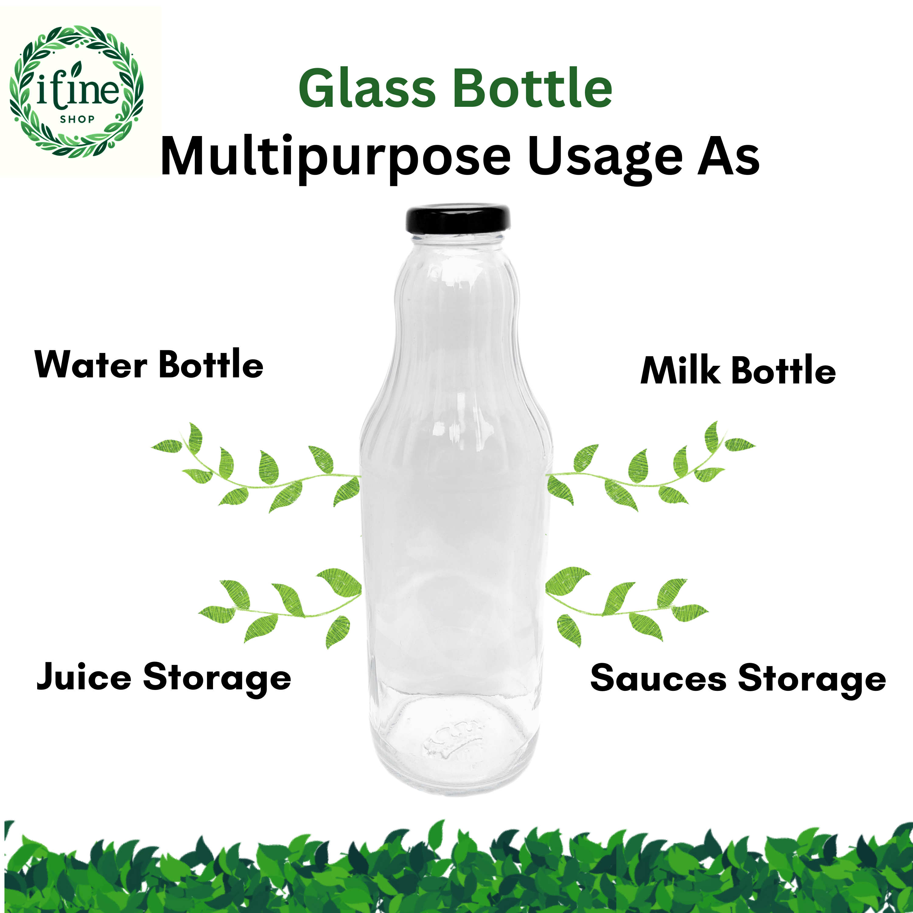 Glass Water Bottle 1000ml, Glass Bottle for Refrigerator, Milk Glass Bottle, Juice Glass Bottle, Sauce Glass Bottle, Food Grade With Metal Lid