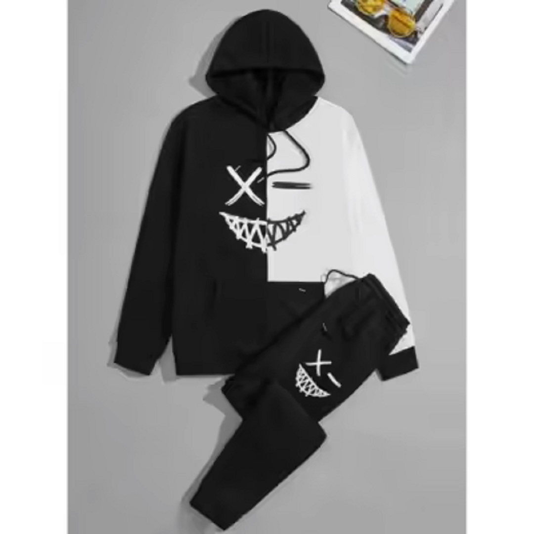 Black & White Trendy Printed Tracksuit For Men - Hoodies For Men