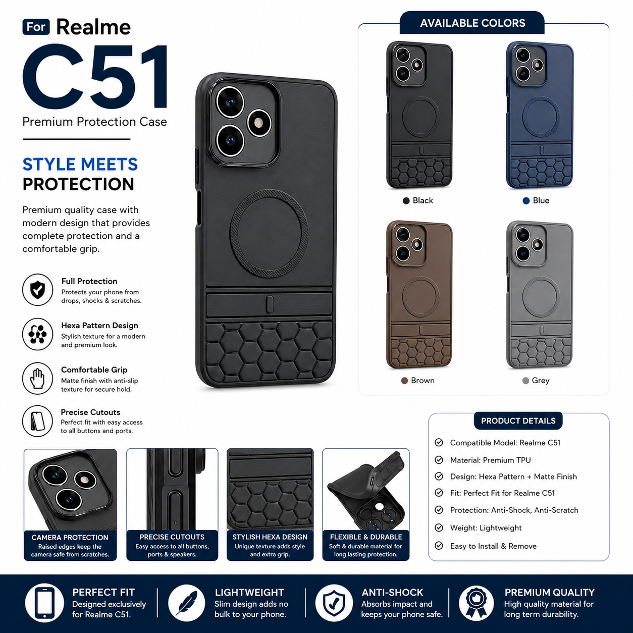 Realme C51 Back Cover | Realme Soft Silicon Back Cover