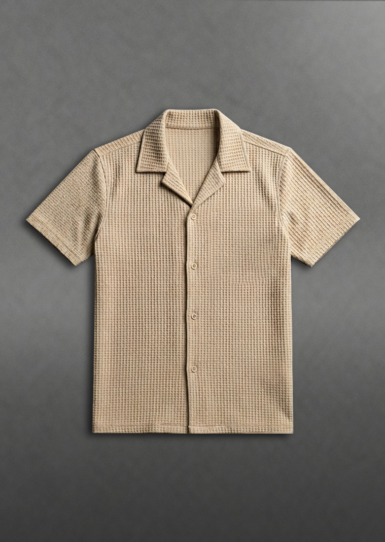 Soliches - Beige Waffle Knitted Shirt for Men