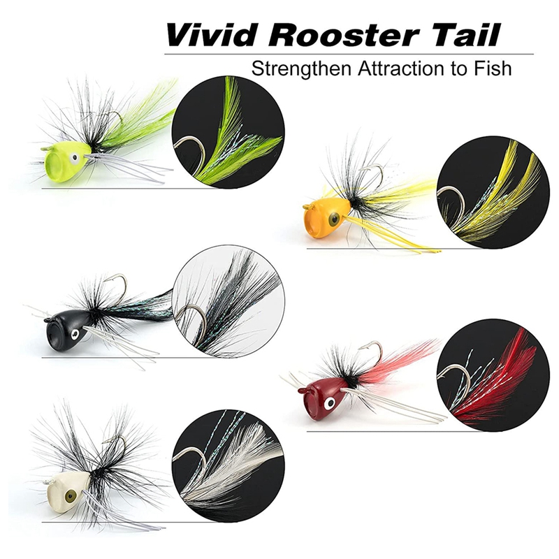 ZOROOM 10PCS Fly Fishing Poppers,Topwater Fishing Lures Bass Crappie  Bluegill Panfish Trout Salmon Perch Steelhead Flies