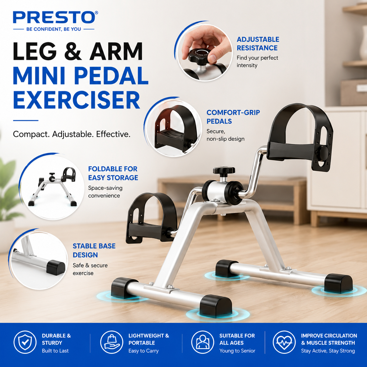 DAN Technology Whisper Quiet Pedal Exerciser Foldable Mini Bike Arm Leg Recovery Cardio Training Machine