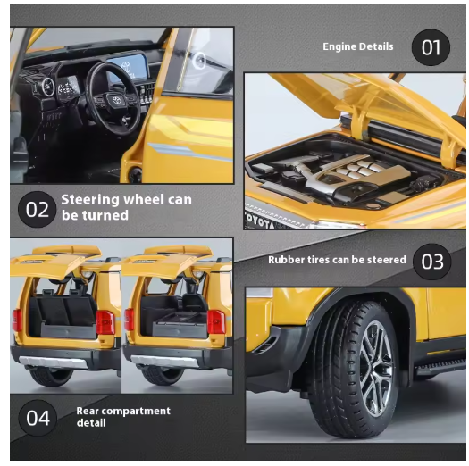 1:24 Toyota Land Cruiser Prado LC250 Premium Diecast Model Car – Alloy SUV with Acrylic Display Box, Openable Doors, Rubber Tires, Collector’s Edition view 4