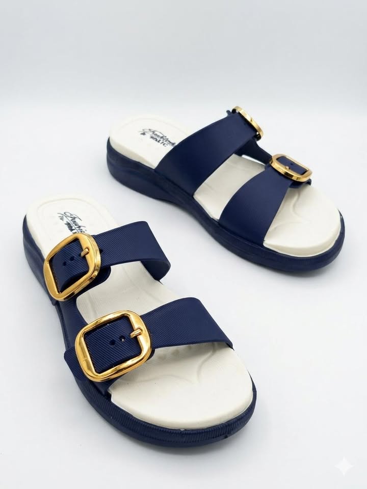 Women Double Buckle Sandals Casual Soft Platform Slippers Trendy Stylish Chappal for Girls Comfortable Summer Footwear Ladies Slip On Slides Fashion Wedge Sandals Lightweight Indoor Outdoor Pink