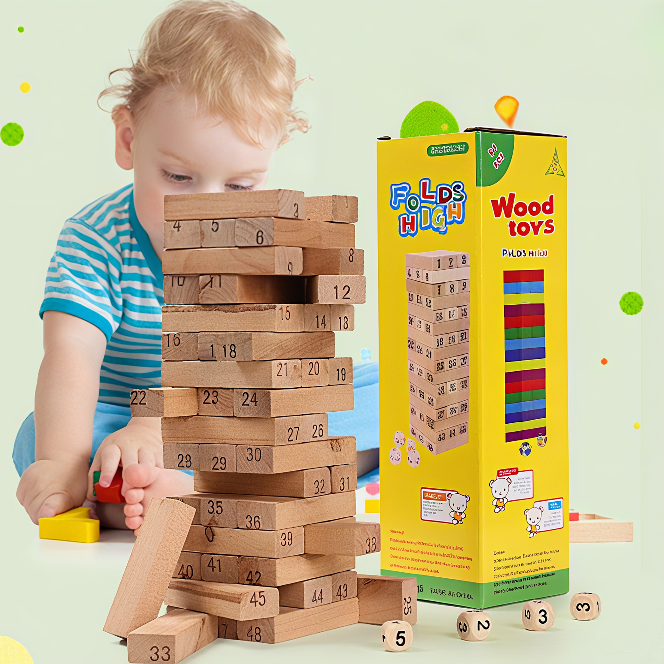 Wooden Stacking Building Block Game for Kids | 48 / 51 / 54 Pcs Colorful Tower Puzzle Set