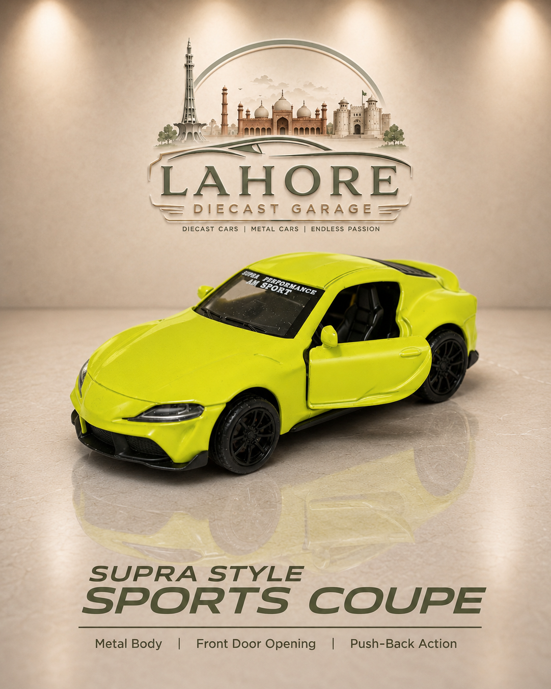 Toyota Supra Diecast Metal Toy Car with Openable Doors - Realistic Miniature Model for Collectors, Kids & Enthusiasts