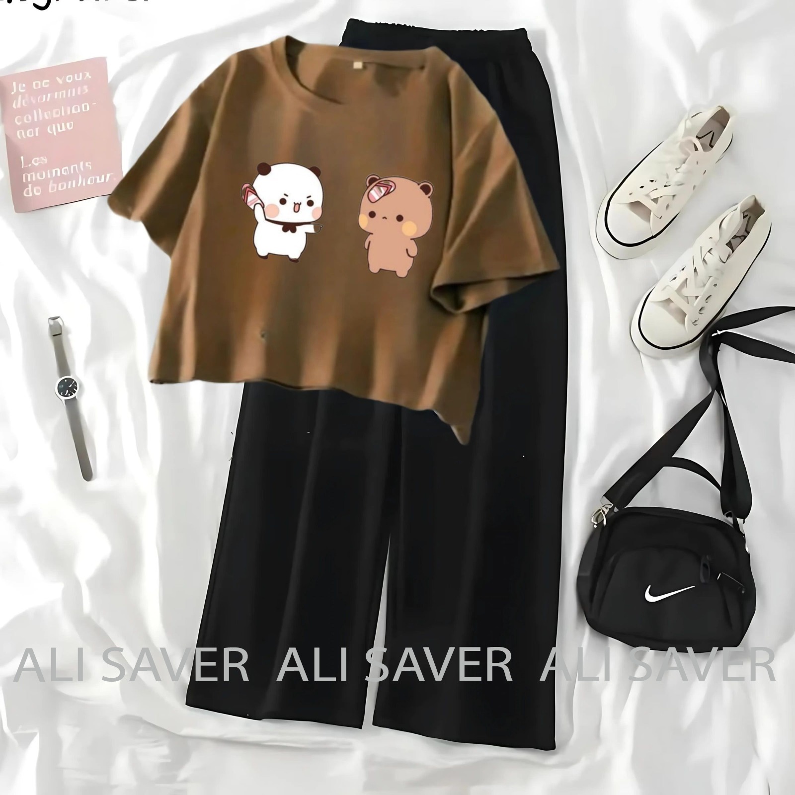 Casual Animal Print Top and Skirt Set for Girls - Cute Cartoon Character Design - Fashionable Outfit for Teens