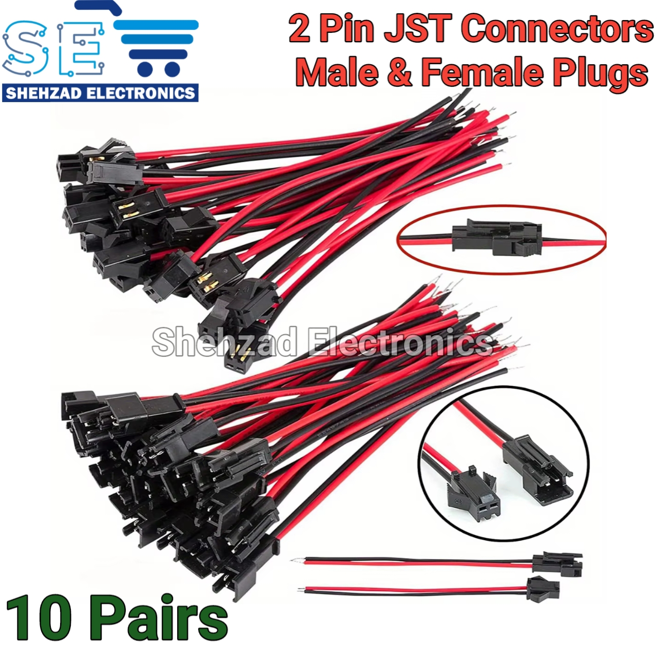5/10 Pairs 2 Pin JST Connector Cables (Male & Female Plug Wire Set) for RC Battery, LED Strip & DIY Projects – Shehzad Electronics