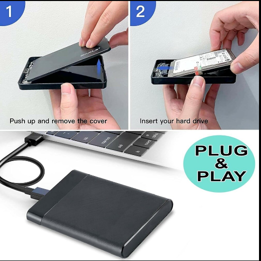 USB 3.0 Portable HDD SSD 2.5" Hardrive External Case ( Black & Transparent ) - 2.5" Hard Drive Case 5Gbps High Speed Fast Data Transfer (ONLY CASE)