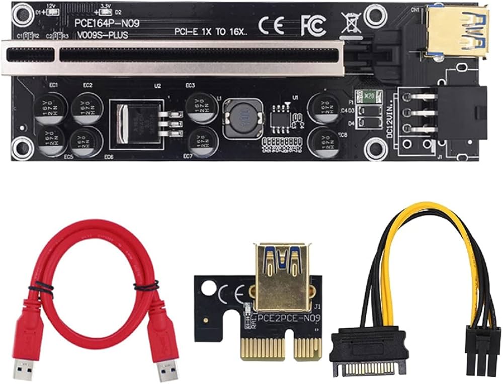 GPU PCIE Riser 1X to 16X PC Graphics Extension Powered Riser Adapter Card for Computer with USB 3.0 Cable & 6 PIN Power Cable for GPU Mining External Image Card Expension pcie slot (G Store) GPU riser for PC computer