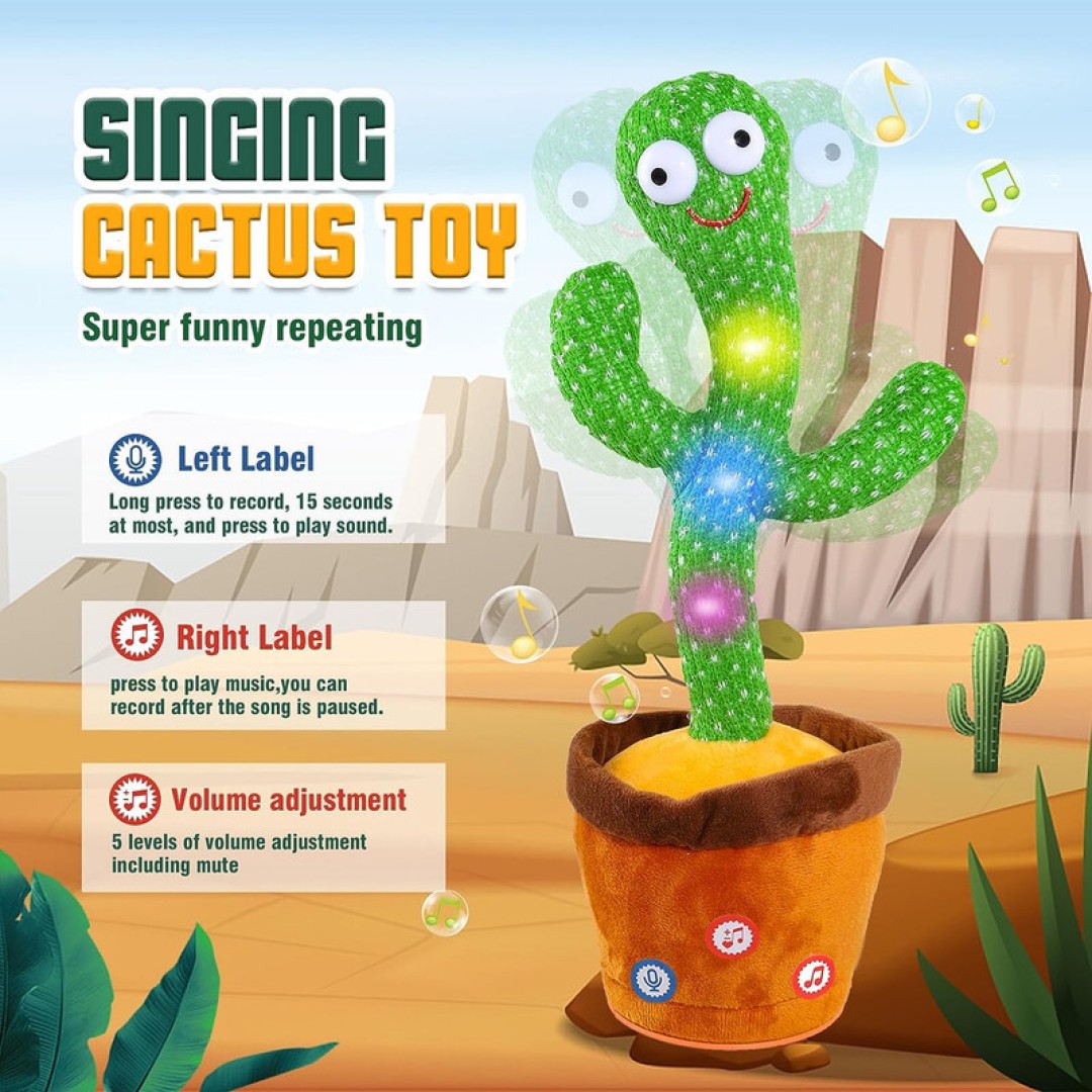 BACHO KI MASTI Dancing Cactus Toys Talking Cactus Plush Toy, Wriggling & Singing, Repeats What You Say, Funny Educational Toy for Babies, Children, Home Decor - Green