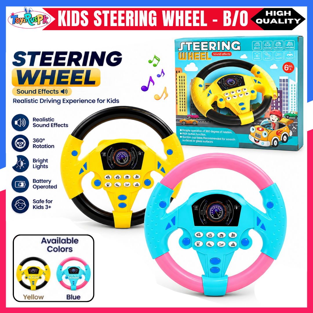 Kids Simulated Steering Wheel Toy | Interactive Car Driving Controller for Kids | Pretend Play Driving Toy with Sounds & Lights | Suction Cup Steering Toy for Babies & Toddlers | Educational Driving Toy for Boys & Girls | ToyzRusPk
