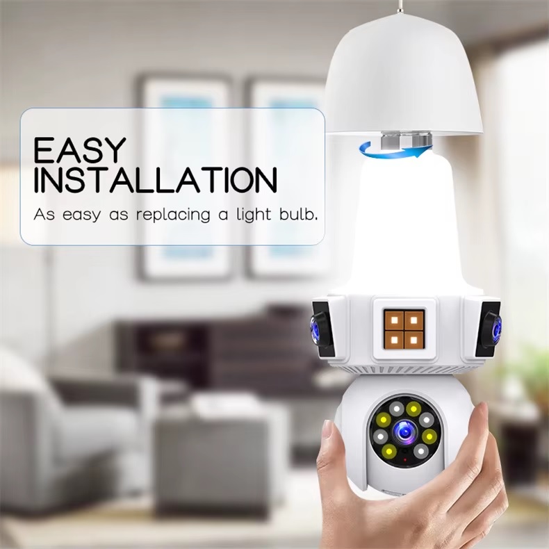 V380pro APP| Triple Lens | Triple Screen | 6MP Wireless Wifi E27 Light Bulb Camera | 10X Digital Zoom | PTZ Bulb Camera | Home Security CCTV