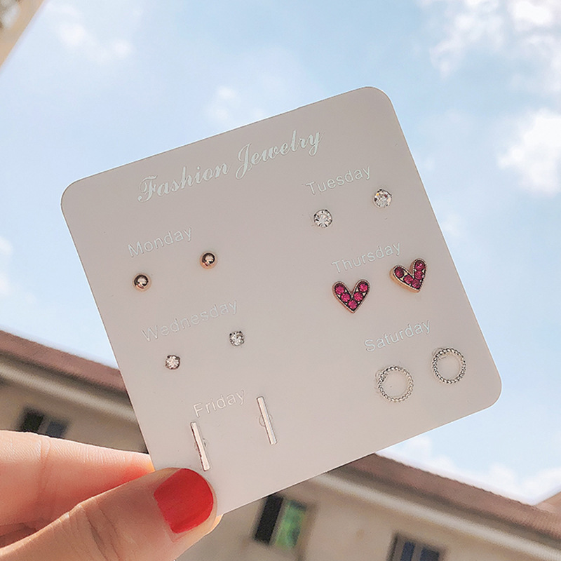 Pack of 6 Pair of Earrings for Girls Fashion Earring Korean Style Heart Star Mini Earrings Set Small Jewelry Square Leaf Pearl Stud Earring Sets Lady Mini Jewelry Good Quality Alloy Material