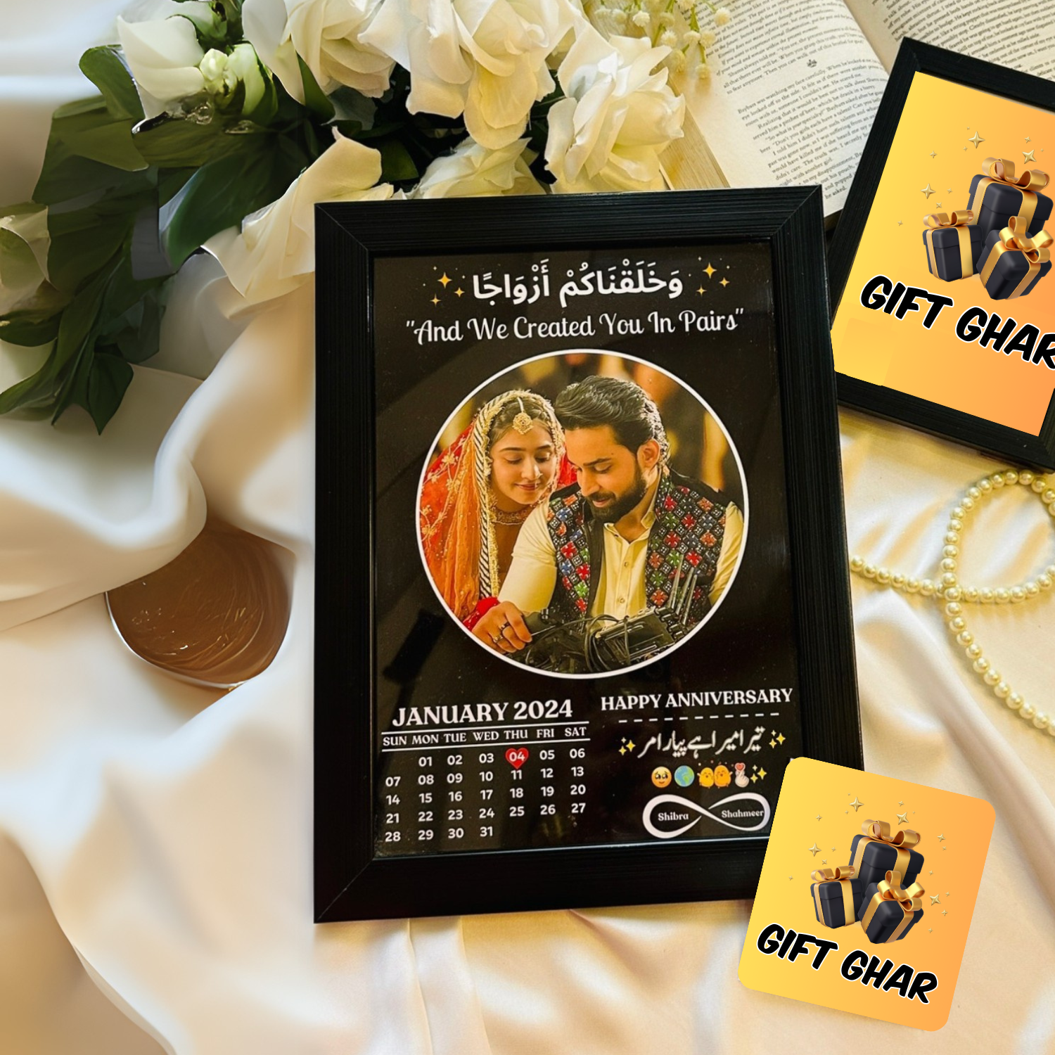 Customized Moon Shape Photo Frame for Wall Display Holds 16 Pictures Personalized Gift in 7x9 and 10x14 Sizes Black MDF