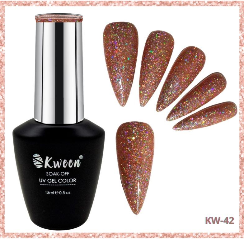 KWEEN Peachy Glitter Soak off Gel Nail Polish Long lasting, Full Coverage Gorgeous Color Soak off UV LED gel nail paint