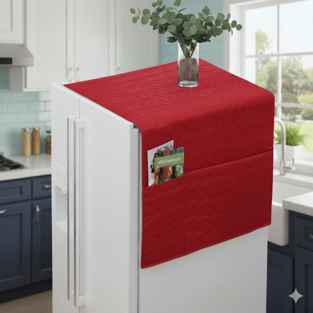 Fridge Dust Cover Waterproof Refrigerator Coat with 6 Pocket 21x56 inches Household Freezer Top Hanging Bag Fridge Storage Bag
