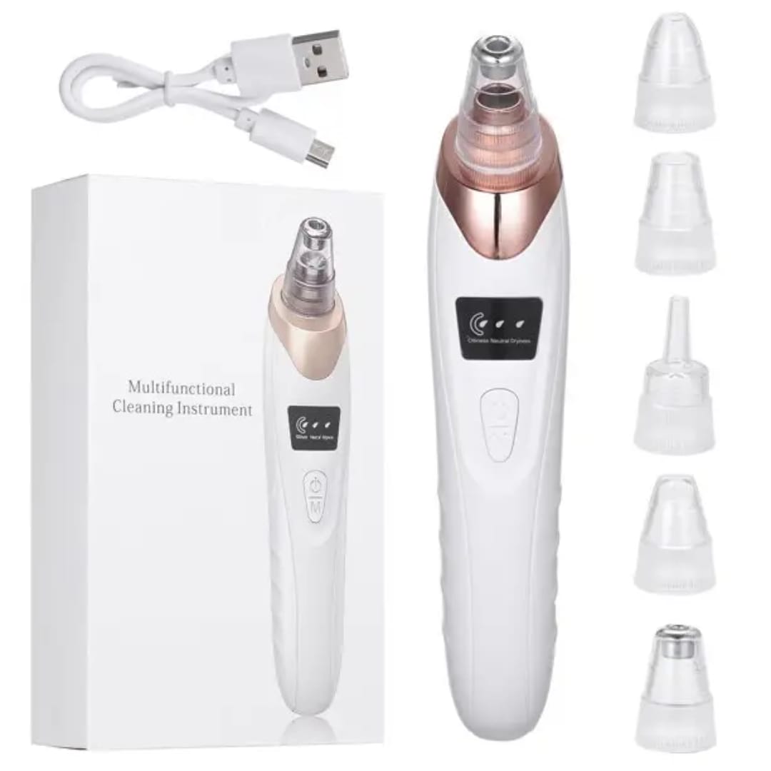 5-in-1 Derma Suction Blackhead Remover Machine – Portable Electric Pore Vacuum Cleaner for Acne, Pimples, Whiteheads & Oil Removal, Deep Facial Cleaning Tool, Multi-Functional Skin Care Device with LCD Display, Rechargeable Beauty Gadget for Nose, Face &