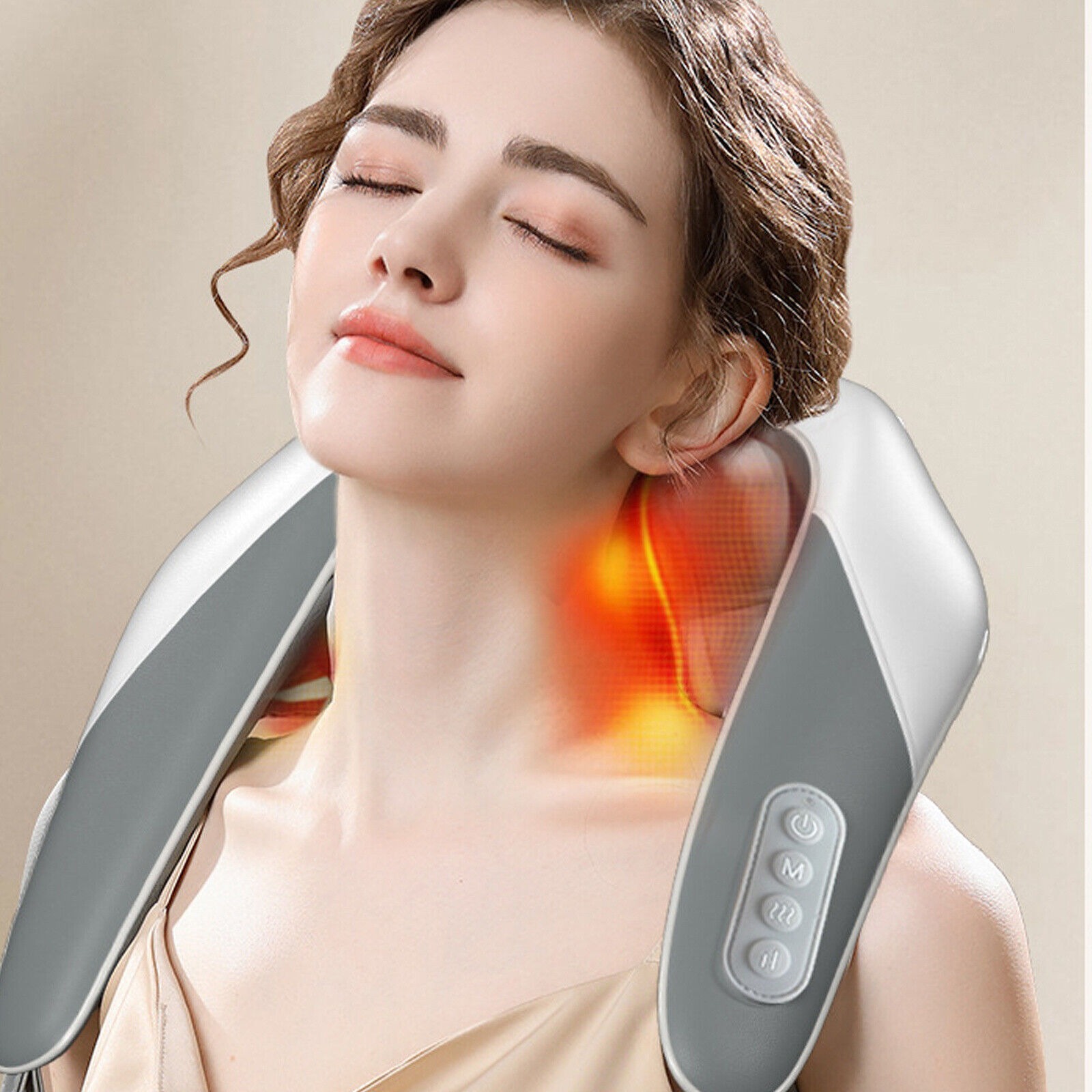 Rechargeable 5D Kneading Neck Shoulder Back Massager | Electric Deep Tissue Massage Machine with Adjustable Heat | Shiatsu Cervical Massager for Muscle Pain Stiffness Relief | Portable Wearable Full Body Relaxation Device