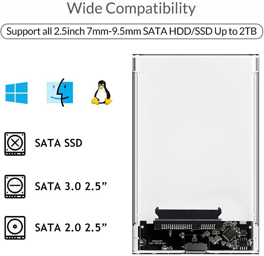 USB & Type C 3.0 Portable HDD SSD 2.5" Hardrive External Case - 2.5" Hard Drive Case 5Gbps High Speed Fast Data Transfer