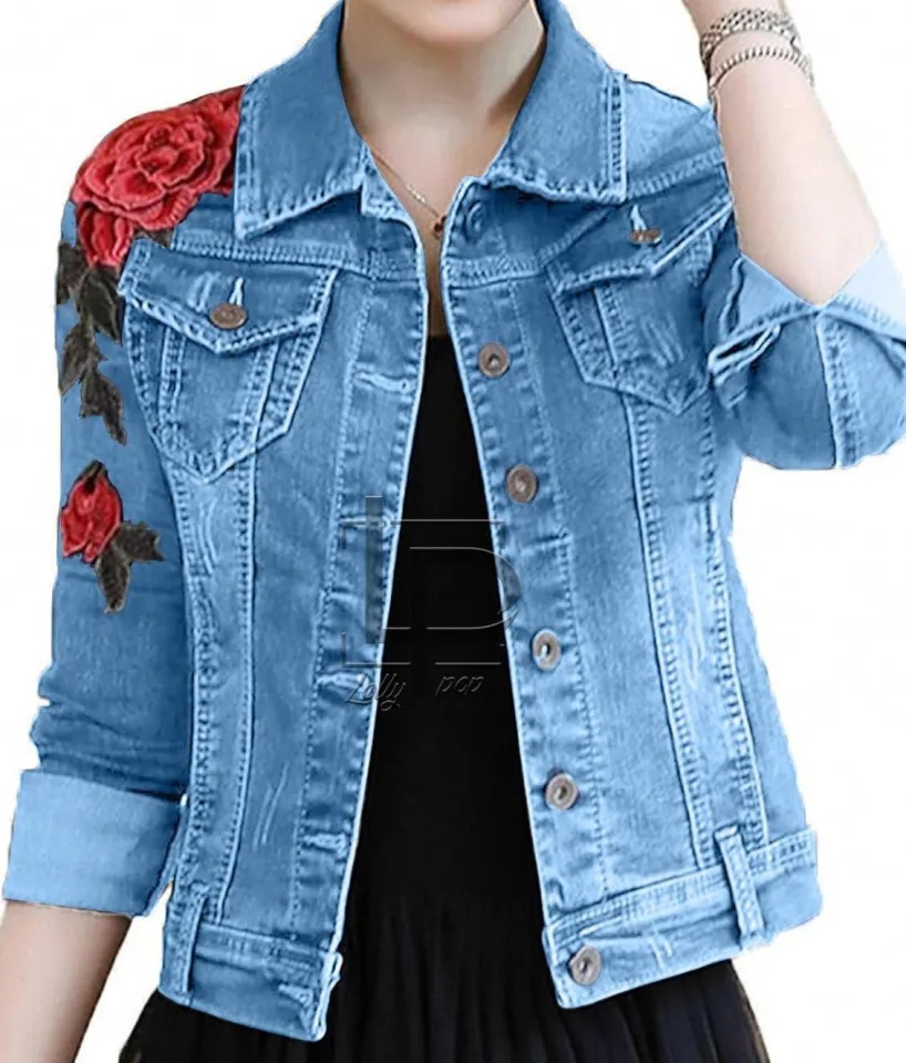 LA CASA Denim Jacket For Women - Full Sleeve Blue Jeans Jacket for Girl Regular Fit Short Body Skyblue Denim Jacket For Female