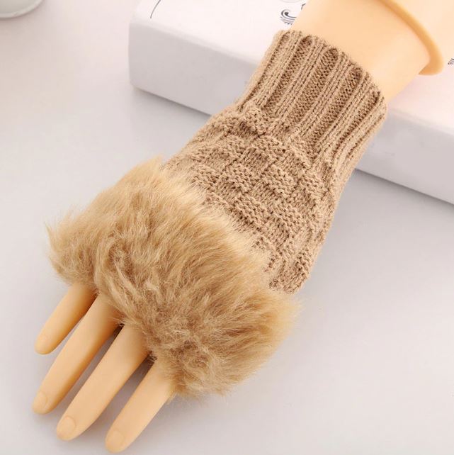 ENRAX CART Winter Solid Color Faux Rabbit  Gloves Arm Sleeve Cover Warmer Fingerless Wrist Gloves Knitted Mitten Fashion Women Gloves